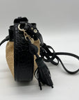 Brahmin Eliana Folsom Tan Mini Raffia Drawstring Crossbody Bag