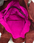 Kale Dark Red Suede Leather Large Shoulder Bag