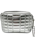 Michael Kors Metallic Silver Quilted Leather Medium Jet Set Crossbody