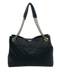 Victoria Secret Black Faux Leather V-Quilt Shoulder Tote