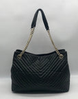 Victoria Secret Black Faux Leather V-Quilt Shoulder Tote