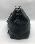 Victoria Secret Black Faux Leather V-Quilt Shoulder Tote
