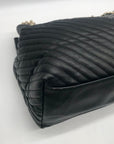 Victoria Secret Black Faux Leather V-Quilt Shoulder Tote