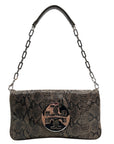 Tory Burch Gray & Black Snake Embossed Leather Reva Clutch