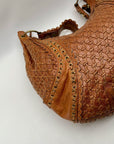 Isabella Fiore Brown Leather Woven Hobo Bag