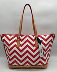 Dooney & Bourke Red Pebbled Grain Leather Striped Chevron Tote Bag With Wallet