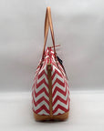 Dooney & Bourke Red Pebbled Grain Leather Striped Chevron Tote Bag With Wallet