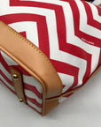 Dooney & Bourke Red Pebbled Grain Leather Striped Chevron Tote Bag With Wallet