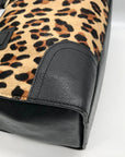 Talbots Black Leopard Print Fur Satchel Bag