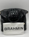 Brahmin Black Croc-Embossed Leather Convertible Satchel