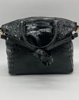 Brahmin Black Croc-Embossed Leather Convertible Satchel