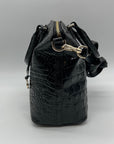 Brahmin Black Croc-Embossed Leather Convertible Satchel