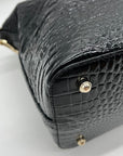 Brahmin Black Croc-Embossed Leather Convertible Satchel