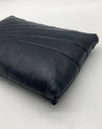 Dark Blue Leather Pleated Shoulder Bag