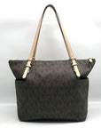 Michael Kors Signature Brown Coated Canvas Jet Set East West Tote Bag