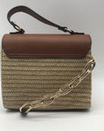 Dune London Chestnut Brown Straw & Vegan Leather Raffia Shoulder Bag