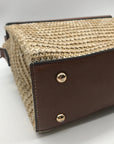 Dune London Chestnut Brown Straw & Vegan Leather Raffia Shoulder Bag