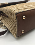 Dune London Chestnut Brown Straw & Vegan Leather Raffia Shoulder Bag