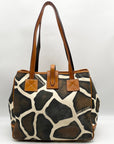 Dooney & Bourke Dark Brown & Cream Coated Canvas Giraffe Print Tote Bag