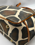 Dooney & Bourke Dark Brown & Cream Coated Canvas Giraffe Print Tote Bag