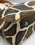 Dooney & Bourke Dark Brown & Cream Coated Canvas Giraffe Print Tote Bag