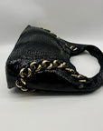 Michael Kors Black Python Embossed Leather Suede ID Chain Hobo Bag