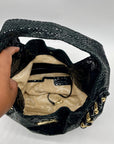 Michael Kors Black Python Embossed Leather Suede ID Chain Hobo Bag