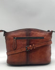 Heshe Brown Leather Multi-Pocket Crossbody Bag