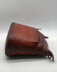 Heshe Brown Leather Multi-Pocket Crossbody Bag