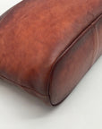 Heshe Brown Leather Multi-Pocket Crossbody Bag