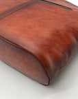 Heshe Brown Leather Multi-Pocket Crossbody Bag