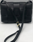 Valentina Fiore Woven Black Leather Messenger Crossbody Bag