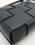Valentina Fiore Woven Black Leather Messenger Crossbody Bag