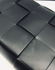 Valentina Fiore Woven Black Leather Messenger Crossbody Bag