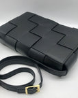 Valentina Fiore Woven Black Leather Messenger Crossbody Bag