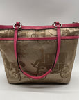 Coach Khaki And Pink Horse & Carriage Canvas Tote F14482