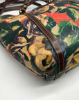 Patricia Nash Brown Leather Winter Bloom Print Benvenuto Tote Bag