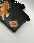 Anuschka Hand-Painted Leather Black Floral and Cheetah Design Crossbody