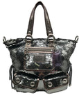 Coach Stone Gray Blue Poppy Sequin Spotlight Convertible Tote Bag 13821