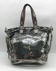 Coach Stone Gray Blue Poppy Sequin Spotlight Convertible Tote Bag 13821