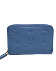 MCM Aren Della Robbia Blue Embossed Monogram Leather Card Case