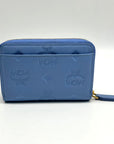 MCM Aren Della Robbia Blue Embossed Monogram Leather Card Case