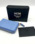 MCM Aren Della Robbia Blue Embossed Monogram Leather Card Case