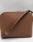 Michael Kors Luggage Brown Saffiano Leather Jet Set Travel Dome Crossbody Bag
