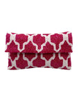 Moyna by Anthropologie Pink and White Beaded Abstract Envelope Clutch