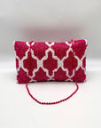 Moyna by Anthropologie Pink and White Beaded Abstract Envelope Clutch