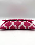 Moyna by Anthropologie Pink and White Beaded Abstract Envelope Clutch