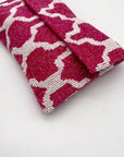 Moyna by Anthropologie Pink and White Beaded Abstract Envelope Clutch