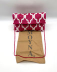 Moyna by Anthropologie Pink and White Beaded Abstract Envelope Clutch