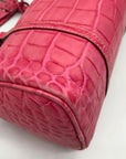 Brahmin Pink Croc Embossed Leather Nile Barrel Shoulder Bag